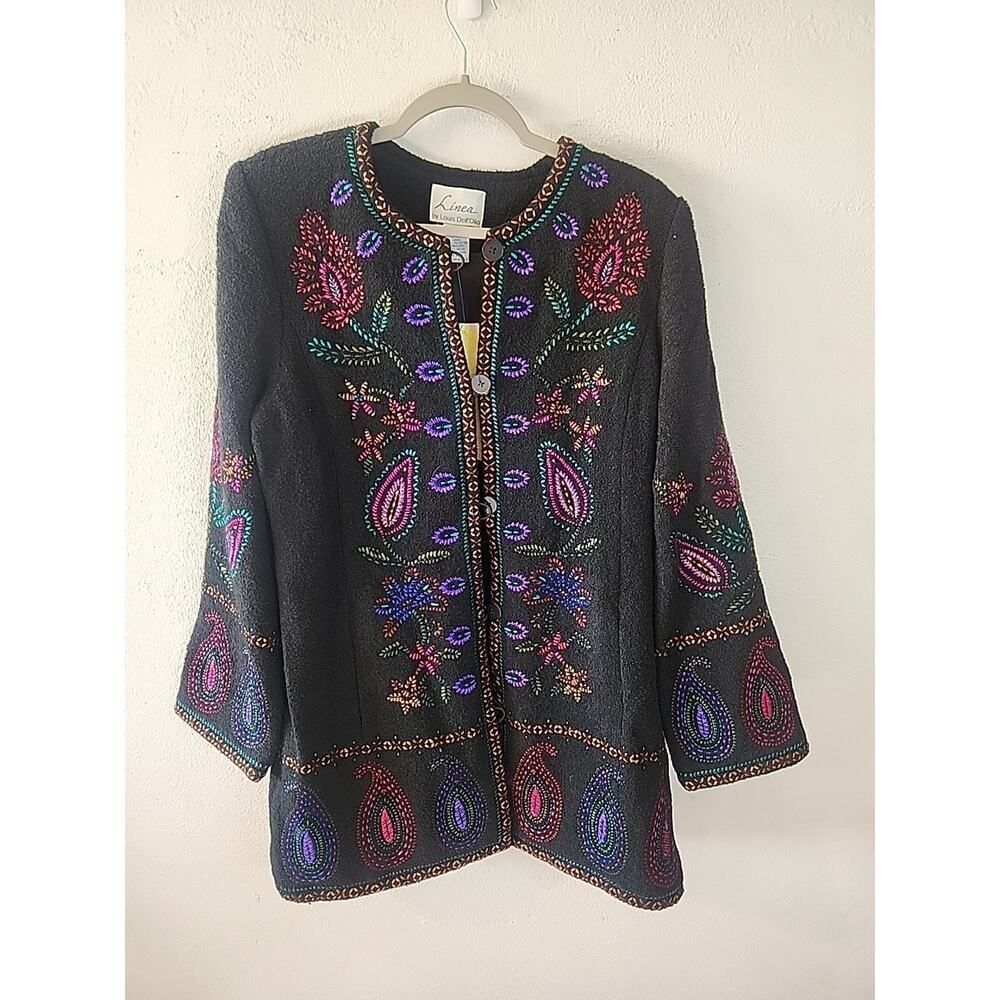 Vintage Embroidered BOHO Coat Artsy Boiled Wool Blend Jacket Dell’Olio Linea M